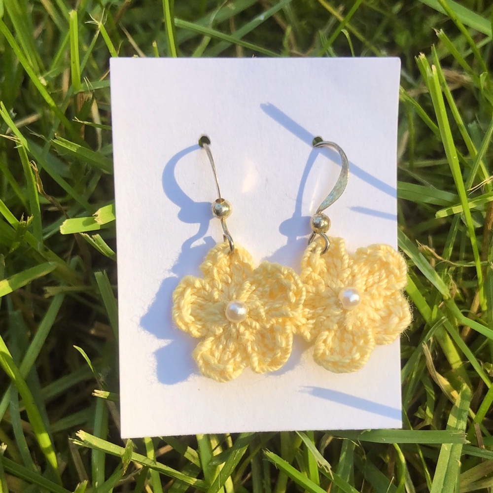 Sunshine Hand Crocheted Flower Earrings